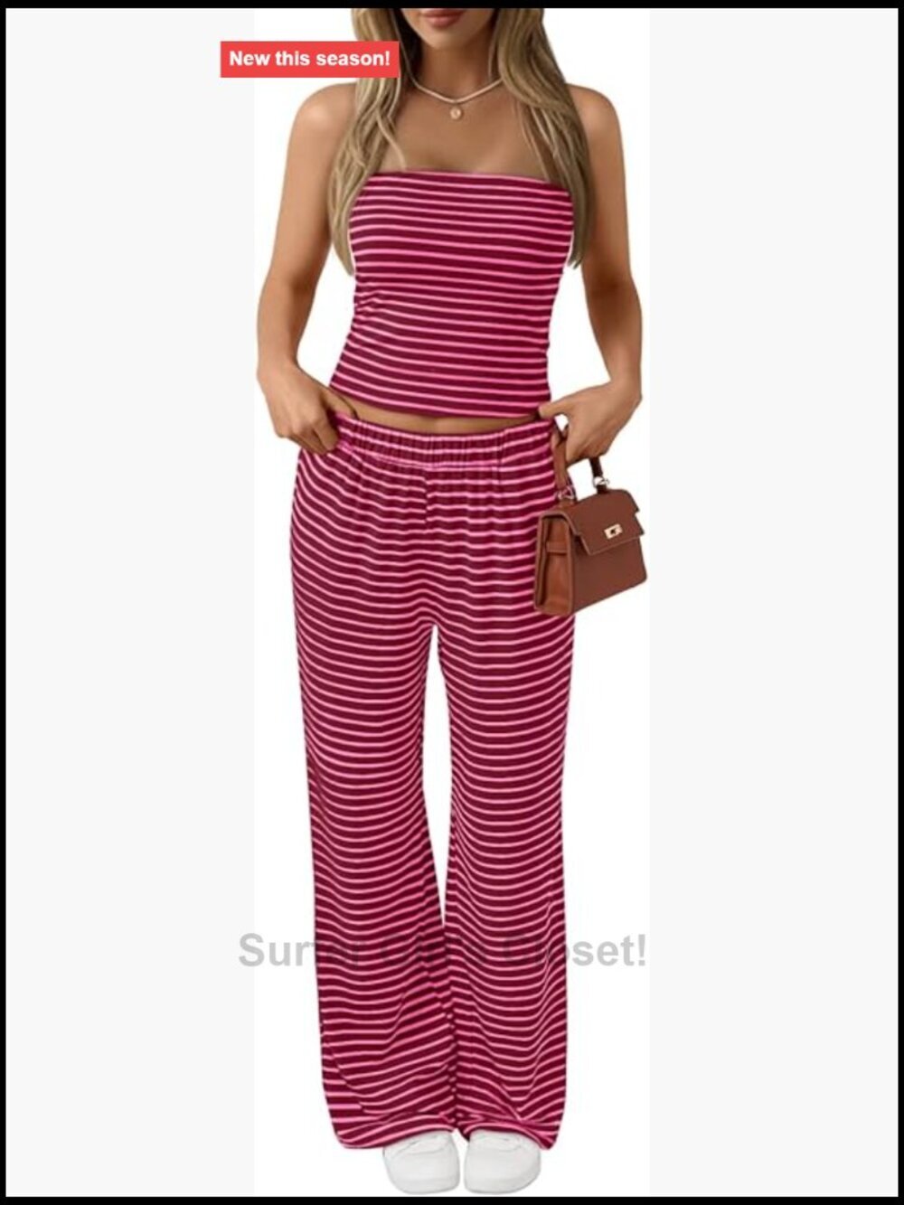 Two Piece Lounge Sets for Women - Striped Tube Top and Wide Leg Pants -